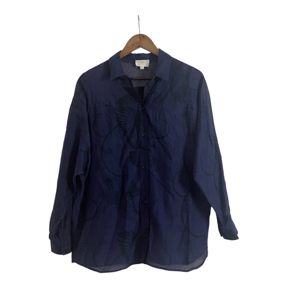 Billy Reid Dark Blue and Black Animal Print Button Down Shirt Women's Size Small